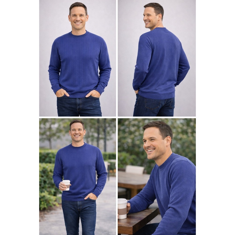 Bachrach Sweater Mens XL‎ Royal Blue Ribbed Crewneck Lightweight Knit